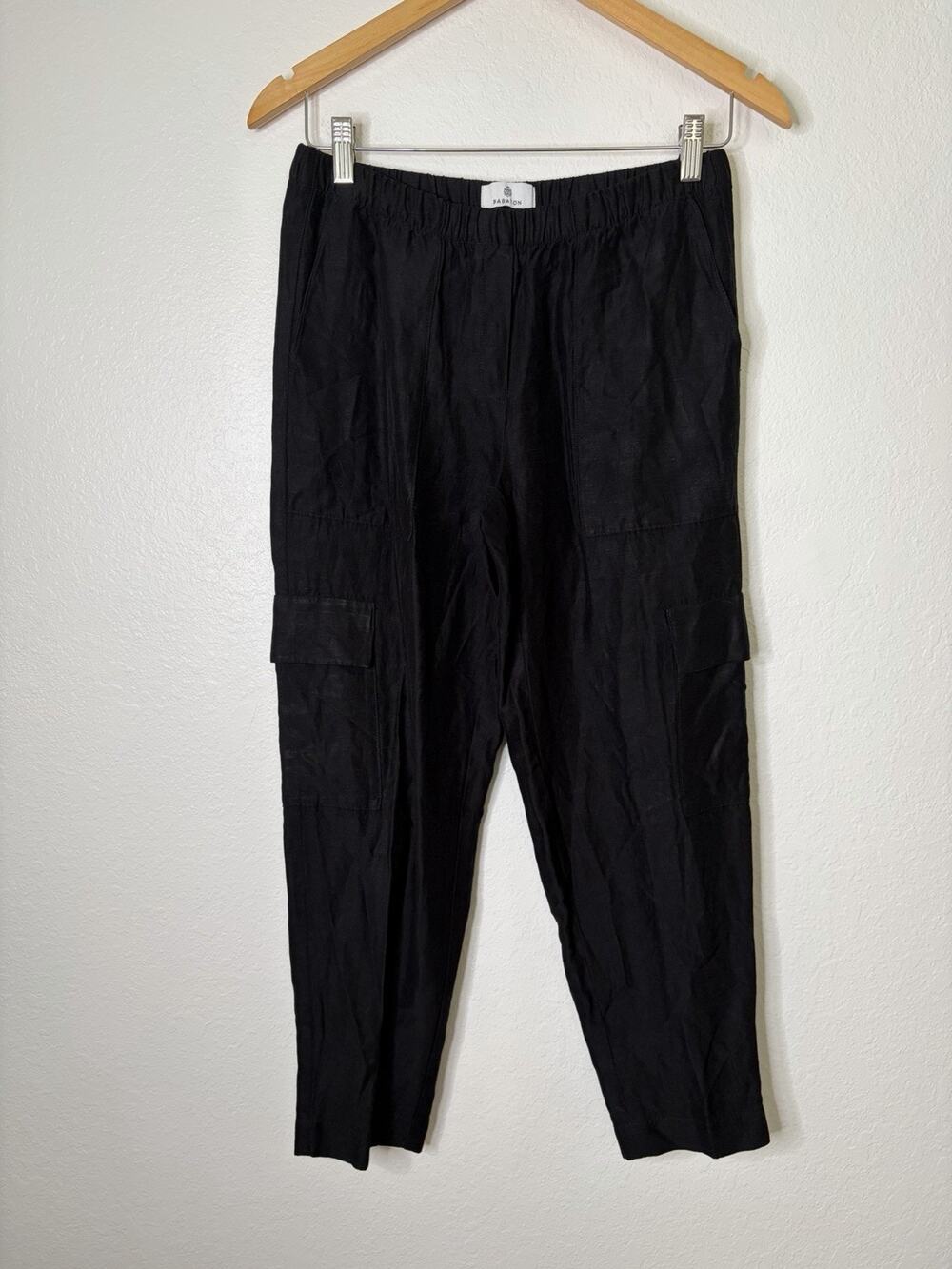 Babaton Cargo Black Pant Size 4 Lightweight Viscose Linen Quiet Luxury Elevated